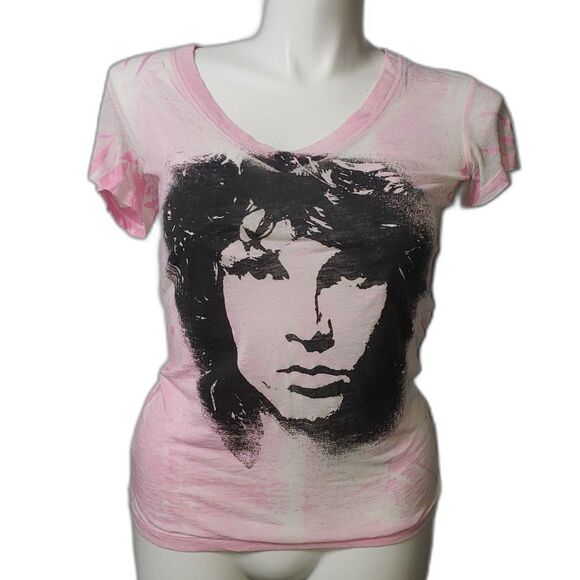 ROCK ICONS Jim Morrison The Doors Pink Sheer V Neck T Shirt Womens Size Large - Picture 3 of 8